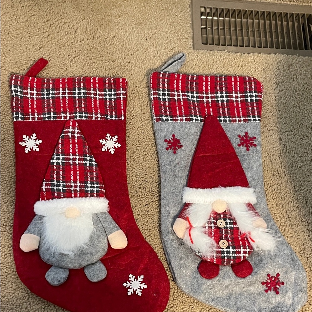 Festive Gnome Christmas Stockings - Red and Gray